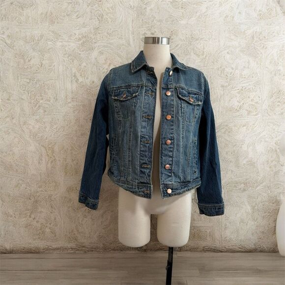 Universal Thread Medium Distressed Dark Denim Jean Jacket Blue Coat S - Picture 1 of 6